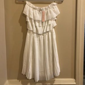 Strapless pleated, ruffle top dress